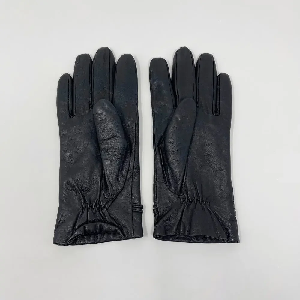Isotoner Womens Leather Gloves Black Tie Knot - Picture 2 of 11